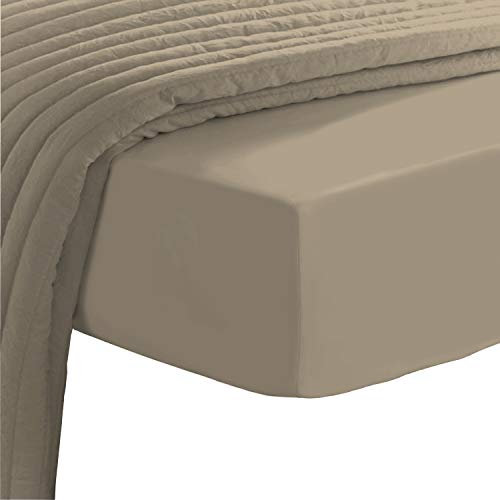 Pizuna 400er Baumwoll-Spannbetttuch 80x200-90x200cm Einfach Taupe, 100% langes Baumwoll-Spannbetttuch, weiches Mako-Satin-Gewebe für bis zu 40 cm Matratzenhöhe (100% Baumwollbettlaken)