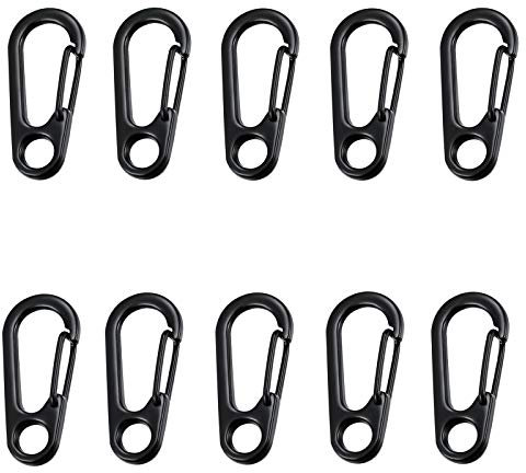 FLZONE 10 Stück Mini SF Karabinerhaken,Mini Karabiner Schnalle Feder Rucksack Verschlüsse für Camping Klettern Wandern Schlüsselanhänger Outdoor (Schwarz)