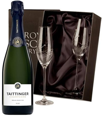 Taittinger Prelude Grands Crus Champagne with 2 Royal Scot Diamante Flutes 75cl 12.5% abv