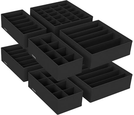 SONGMICS Unterwäsche-Organizer 8er Set, Schubladen-Organizer faltbar, Ordnungssystem Kleiderschrank, Aufbewahrungsbox Schrank, Stoffboxen Aufbewahrung, für BHs Socken Krawatten, schwarz RUS008B01