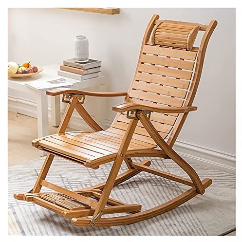 DUNAKE Holz schaukelstuhl Outdoor,komfortable Garten-Liegestühle,Liegewinner mit gepolsterten Sitzen, Massagestuhl für Terrasse, Veranda, Deck, Garten, Balkon 5 Ebenen einstellbar
