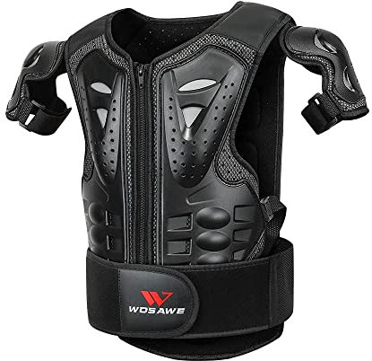 WOSAWE Kinder Brustpanzer Atmungsaktiv Racing Guard mit Rückenschutz Motorrad Schutzausrüstung für Riding Skating Roller Skifahren Snowboard Schwarz