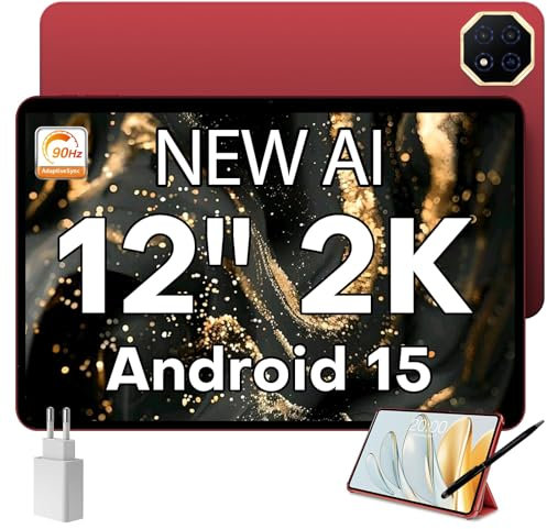 TECLAST T60AI Tablet 12 Pulgadas 2K 90Hz IPS Tablet Android 15, Gestos AI, 2.0GHz Octa-Core, HDMI-Type C, Modo PC, 16GB+128GB(TF 4TB), 8000mAh/BT5.4/13+5MP, con Funda + Lápiz, 2025