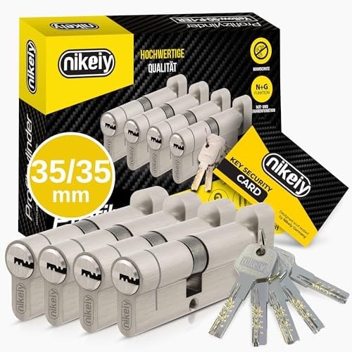 GERCAR Pro+ 4er Set Profil-Zylinder gleichschließend 35/35 - N+G Schließzylinder mit Not- und Gefahrenfunktion - Zylinderschloss mit Bohrschutz und 10 Schlüssel mit CodeCard | 70 mm | A:35 B:35 | 4 x