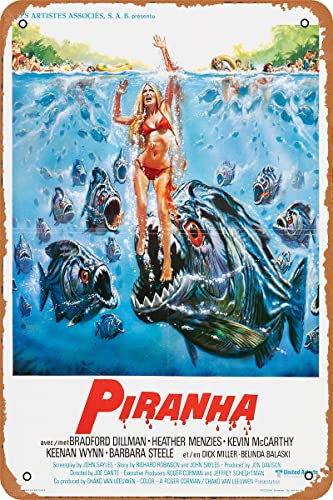 Seadlyise Piranha 1978 Horror Film Blechschild Vintage Film Poster für Home Bar Wand Dekor Metallschild Poster 20,3 x 30,5 cm