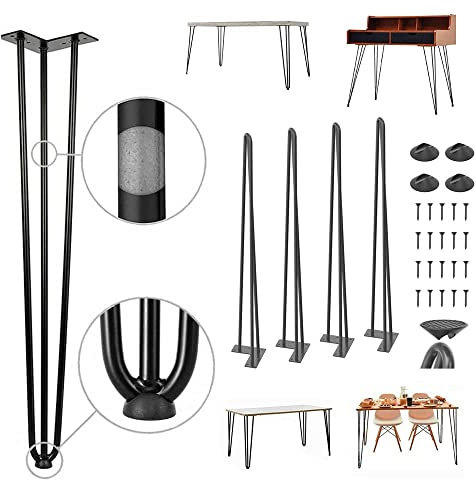 Lucn Patas de horquilla de 86 cm, 3 barras, patas negras para muebles, patas de consola de metal y mostrador, altura de barra de mostrador, patas de escritorio con patas protectoras para el suelo y