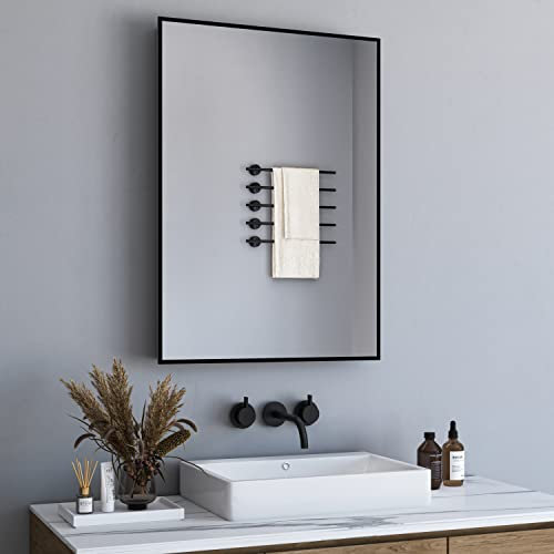 BD-Baode Spiegel Schwarz 70x50cm Rechteckiger Metallrahmen Badspiegel Wandspiegel für Badezimmer Wohnzimmer Dekorative Morden Design mit schwarzem Rand