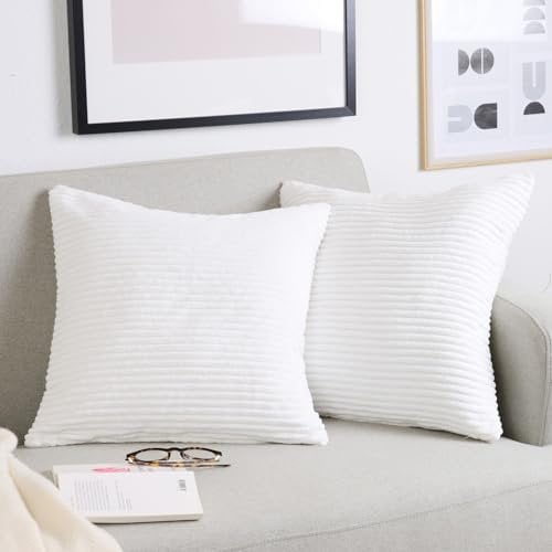 Blumtal 2er Set Kissenbezug 60x60 cm Weiß – Kord Kissenhülle mit verstecktem Reißverschluss, weiche Cord Kissenbezüge - für Deko-Kissen Polster Sofakissen Zierkissen & Couchkissen