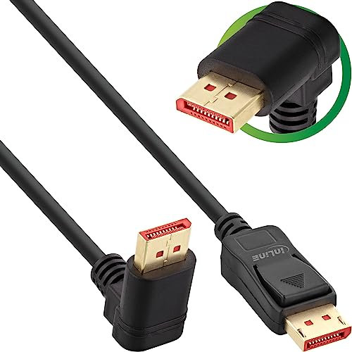 InLine® Câble DisplayPort 1.4 8K4K coudé vers le haut Noir/doré 3 m