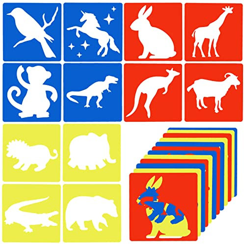 Prasacco 12 Stück Schablonen für Kinder, Tierschablonen Set Kinder Malschablonen Set 20x20cm Große Schablonen Wiederverwendbar Malerei Schablonen für Kinder im Alter von 4–8 Jahren zum Zeichnen