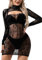 Buitifo Women Lingerie Dress Sexy Nightgown with Sleeves Swimsuits Cover Up(90Q black,M)