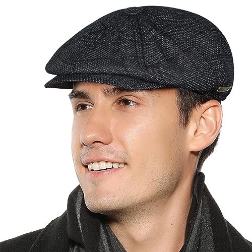 Superora Herren Schiebermütze Flatcap Mütze Cap Fischgräten Tweed Newsboy Cap Fischgrät