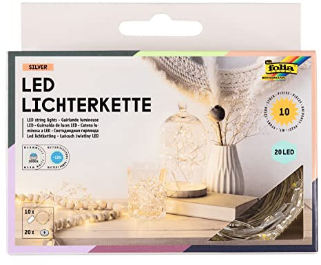 folia 987 - 10x Micro-LED Lichterkette mit je 20 LEDs in Warmweiß, ca. 2,20 m lange LED Beleuchtung aus Silberdraht, inkl. 20 Batterien