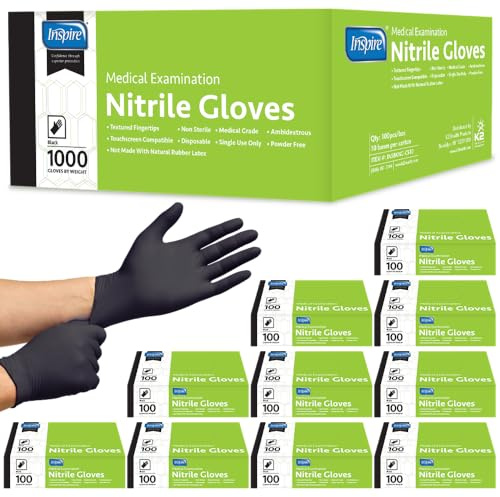 Inspire Black Nitrile Gloves | THE ORIGINAL Quality Black Gloves Disposable Latex Free | 4.5 Medical examination (Nitrile, Medium)