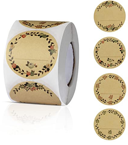 500 Pezzi Etichette Adesive,Etichette Adesive Personalizzate,Etichette per Marmellate,Etichette Rotonde in Carta Kraft per Barattoli,Bottiglie,Prodotti da Forno,Buste,Regali (marrone-1)