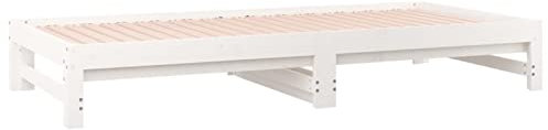Tidyard Tagesbett Ausziehbar Bett Sofa Gästebett Sofabett Bettsofa Sofa Couch Schlafsofa Lattenrost Ausziehbett Bettgestell Holzbett Jugendbett 2X(90x200) cm (B x L) Massives Kiefernholz Weiß