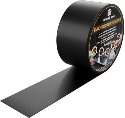 HSS® Dach Reparaturband, MicroSealant Klebstoff, effektiv, beständig und universell einsetzbar, wasserdichtes Klebeband, verbessertes Butylband, SKZ geprüft (Schwarz, 50mm/2,5m)