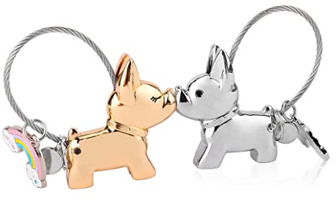 iSuperb 1 Paire de Porte-clés Couple Keychain Baisers Porc Couple Clés Anneaux en Alliage de Zinc Crochet de Ceinture Clip Personnalisé pour Girlfriend (Bouledogue argenté/or clair)