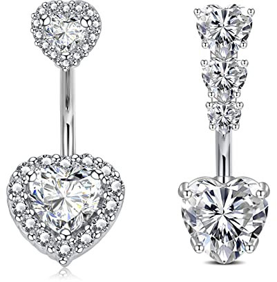 WillTen Silber Bauchnabelpiercing Herz Diamant Klar CZ 14G Nabelpiercing Chirurgenstahl Piercing Bauchnabel Damen 10MM Bauchpiercing Bananabells
