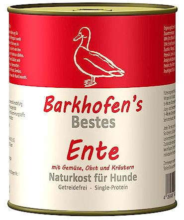 Barkhofen Tiernahrung Nassfutter für Ihren Hund 6X 800g – Hundefutter nass & getreidefrei mit Ente - Hunde Futter in Dosen ohne Getreide