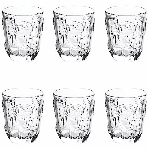 Villa d’Este Home Tivoli Lot de 6 verres à eau 300 ml en verre transparent, visage impérial en relief, Empire
