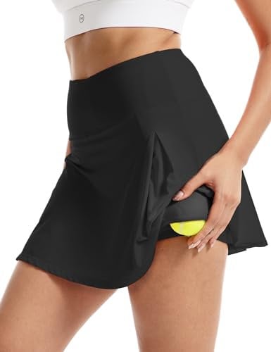FitsT4 Sports Jupe-short de tennis et de golf pour femme de 40,6 cm, 4 poches, UPF50+, taille haute, athlétique, décontractée, entraînement et course à pied, noir, Taille XL