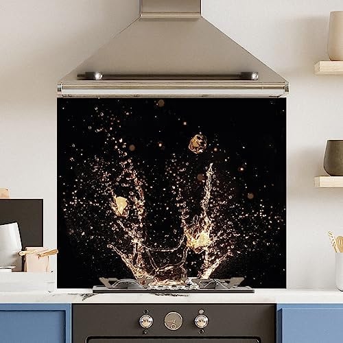 Premium 90 cm x 75cm Champagne Splash Glass 6mm Kitchen Splashback Heat Resistant Toughened Polished Edges - Back Splash Back Coloured Hob Painted Tempered Splashback