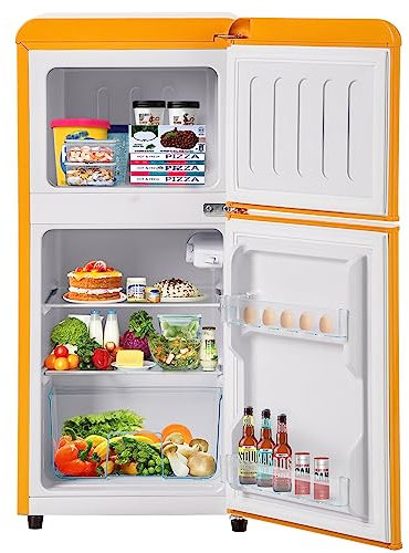 kubeier Mini frigo réfrigérateur Professionnel avec Congélateur de 22 litres, Mini frigo Réfrigérateur Congélateur, avec Un Volume Total de 60 litres, éclairage LED, Classe énergétique F,Yellow