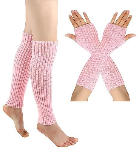 LICHENGTAI Damen Langer Beinwärmer und Armwärmer Set, Frauen Mädchen Winter Crochet Stricken Stulpen Beinstulpen Beinwärmer Legwarmer Armstulpen Overknees Fingerlose Handschuhe für Herbst und Winter