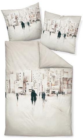 Janine Bettwäsche 155x220cm + 80x80cm modern Art - weicher Bettbezug aus Mako Satin - mit Reißverschluss - 100% Baumwolle - Öko-Tex - naturell