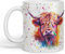 Vixar Tasse colorée avec motif vache des Highlands - Animaux de la ferme écossaise - 330 ml - Cadeau d'anniversaire, travail, bureau, thé, café (hc4) (blanc)