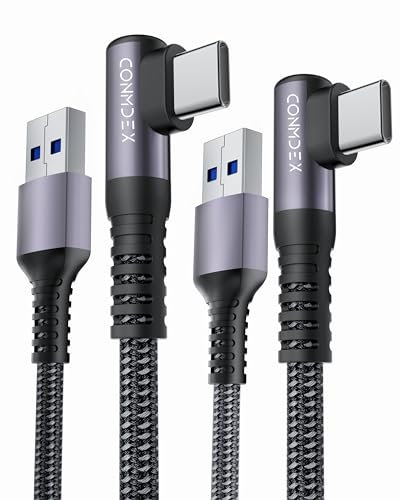 2Pack USB C Android Auto Kabel 90 Degree Cable 10Gbps Data USB 3.1 Gen 2 Type C QC3.0 3.1A USB A to C Charging for iPhone 16 Pro Max Samsung Note20 Galaxy S24/S23/S22 Z Fold 6 Tab S9 Pixel 9 1M/3.3Ft
