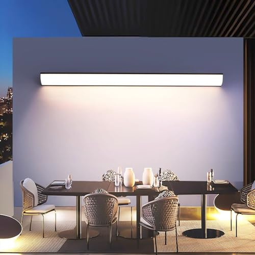 Terrasse Wasserdicht Außenwandleuchten Modern LED Aluminium Aussen Gartenleuchte Schwarz Wandleuchte Außen Lange Lichtleiste für Schlafzimmer Wohnzimmer Garten Flur Außenbeleuchtung (4000K,90cm)