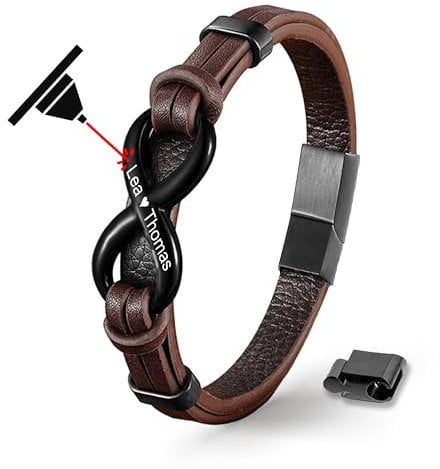 UNIQAL Lederarmband Herren mit Gravur – Infinity Symbol, Echtleder & Edelstahl Braun – Personalisiertes Männerarmband mit Geschenkbox, Stilvolles Geschenk für Männer, Freund, Vater oder Ehemann