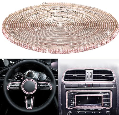 Amabro 5M Bling Auto Lenkrad Dekoration Innenzubehör, Innen Kristall Aufkleber Autozubehör für Frauen Strass Auto Zubehör Selbstklebend Diamant Aufkleber für Auto Klimaanlage