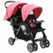 Gecheer Geschwisterwagen Zusammenklappbar Kinderwagen Buggy Kinderwagen Tandem Kinderwagen Geschwisterkinderwagen Doppelkinderwagen Zwillingswagen Zwillingsbuggy Stahl Rosa und Schwarz