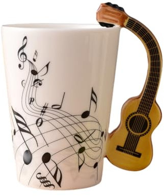 Lrtzizy 240Ml Ceramic Mug Music Ceramic Mug Cute Coffee Tea Milk Stave Mugs and Cups with Handle Novelty Gifts Wooden Guitar