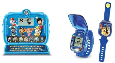 VTech Ordinateur Enfant, Bleu, Enfant & Pat' Patrouille, La Montre-Jeu Interactive de Chase, Montre Enfant à Clapet avec Écran Animé, Bracelet Souple, 12 Cadrans, 4 Jeux