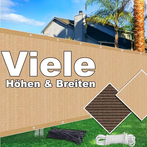 HaiTaoSy Balkonschutz UV-Schutz 200x500cm, Balkon Sichtschutz Hoch Ohne Bohren, Sichtschutz Zaun HDPE, Balcony Privacy Screen,für den Gartenzaun oder Balkon, Beige