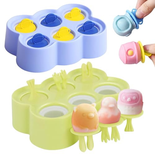 Keaistar Eisformen Silikon, 2 Stück Eisformen Kinder BPA Frei, 6 Eisform Eis am Stiel Klein Eisförmchen Popsicle Formen für Partys, Geburtstage, Familienfeiern