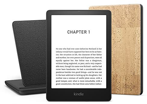 Kindle Paperwhite Signature Edition Essentials Bundle including Kindle Paperwhite Signature Edition, Blue - Wifi, Without Ads, Amazon Cork Cover, and Wireless Charging Dock