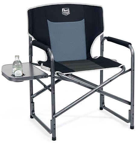 TIMBER RIDGE Campingstuhl Faltbar 180kg Ultraleicht 3,3kg Regiestuhl klappbar mit Seitentisch Getränkehalter Angelstuhl Aluminium tragbar für Camping Angeln Strand Picknick Garten Festival