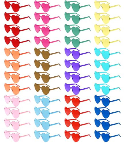 Morcheiong 12/24/36/48 Pack Heart Shaped Sunglasses Colorful Rimless Glasses Bachelorette Party Favor Eyewear for Women Girls (48)