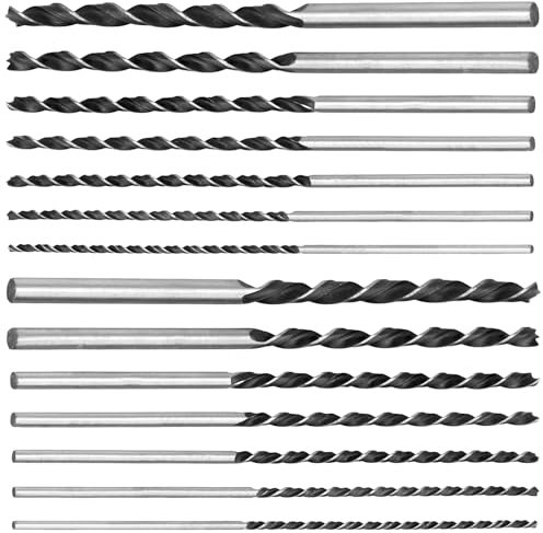 FAAING Juego de 14 brocas largas para madera, diámetro de 4 mm, 5 mm, 6 mm, 7 mm, 8 mm, 10 mm, 12 mm, broca de serpiente de 30 cm de largo, broca larga en espiral para madera, broca larga