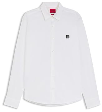 HUGO Herren Ermo Slim-Fit Hemd aus Stretch-Baumwoll-Canvas Weiß S
