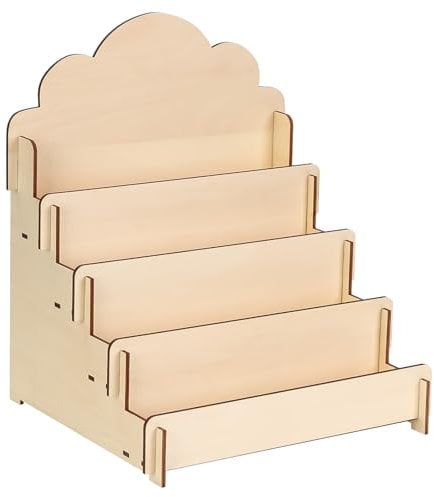 Les-Theresa 4 Strati Espositore in Legno da Banco, Espositore a più Livelli, Espositore a Scaletta Legno, Adatto per Biglietti d'Auguri, Adesivi, Foto, Espositori per la Vendita al Dettaglio