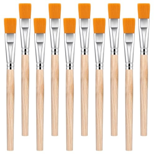 Ymapinc Lot de 10 pinceaux plats pour enfants et adultes, 1,9 cm, mini pinceaux plats pour aquarelle, petits pinceaux de peinture, huile et acrylique, petits pinceaux pour retouches
