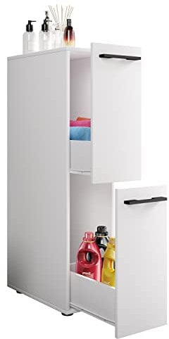 VCM Badmöbel Nischenschrank | Maße: H. 110 x B. 25 x T. 50 cm | 2Schubladen - Sadilo L Weiß