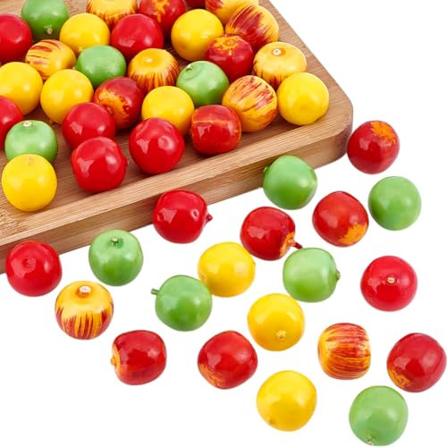 PH PandaHall 50 Stück 5 Stile Künstliche Äpfel Apfelperlen Mini Äpfel Süße Dekoratives Obst Für Küche Fotografie Requisiten Modell Party Dekoration 2cm