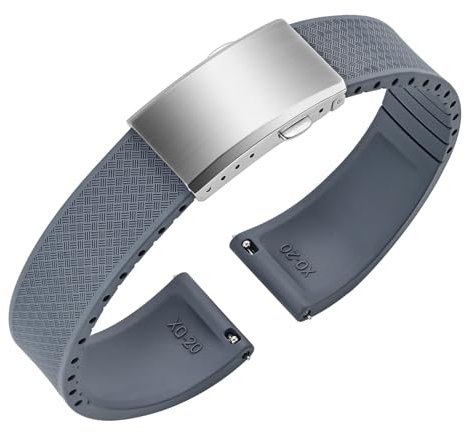 ULLCHRO Uhrenarmband 20mm 22mm Gummi FKM Schnellverschluss, Fluorkautschuk Armband für Herren mit Edelstahl Schnalle, Ersatzarmband für Uhren für Sportuhren und Taucheruhren (20mm, Grau)